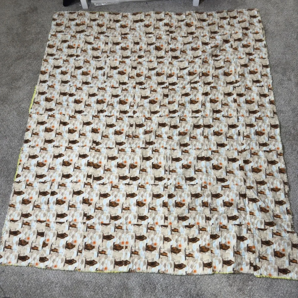 Handmade Women Cotton Rag Quilt 62x72 Multicolor Woodland Bear Patchwork Blanket